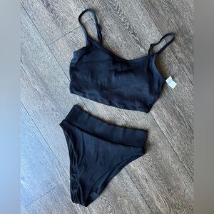 Aerie Ribbed Bikini Black High Waisted